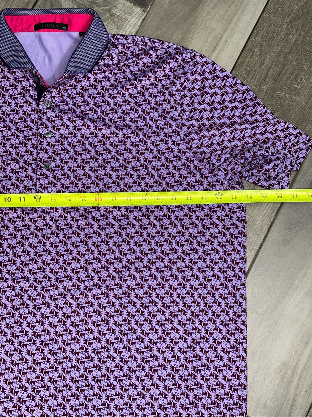 Greyson Polo Shirt Mens XL Purple All Over Monkey Lane Performance Office - Picture 6 of 7